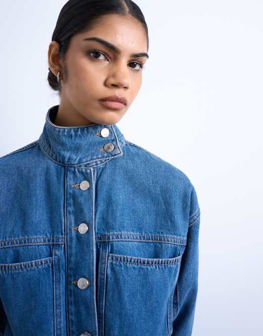 Topshop - Combinaison en jean à col cheminée et ceinture - Bleu moyen, 2 de 4