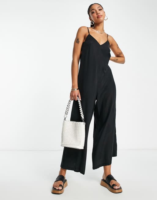 Topshop - Combinaison large à dos découvert et bretelles - Noir