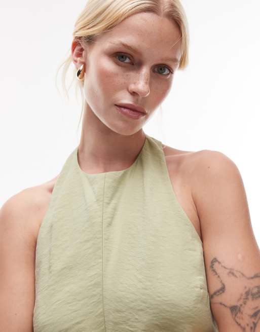 Topshop - Combishort dos nu en cupro - Olive, 2 de 4