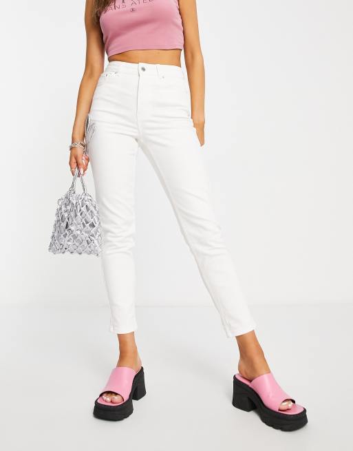 NWT Topshop Mom Jeans Women's W32 L36 Tall White High Rise 5-Pocket $75