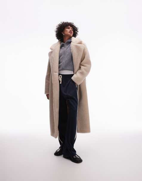 Topshop - Comfortabele jas van borg met lange pasvorm in crème - view 1