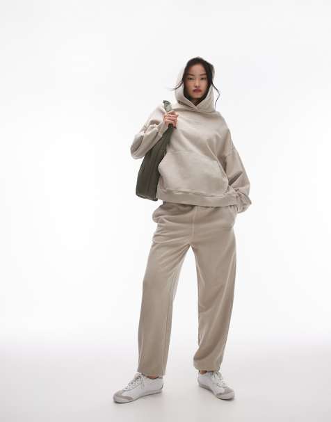 Topshop community co-ord graphic cuffed jogger in stone - view 1