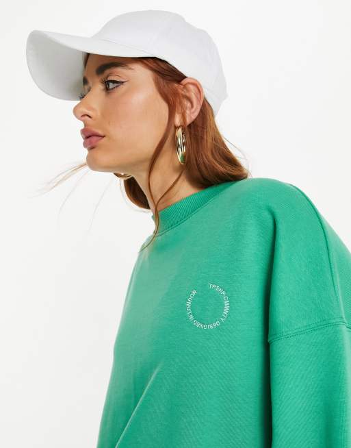 Topshop community embroidered sweatshirt in green