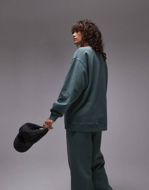Topshop community graphic oversized sweat in green (part of a set), 3 of 4