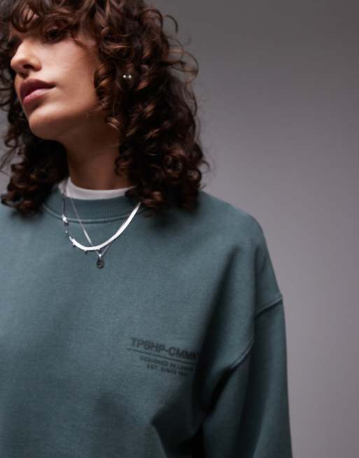 Topshop community graphic oversized sweat in green (part of a set), 4 of 4