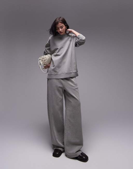 Topshop community graphic straight leg trackies in grey part of a set