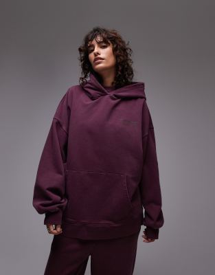 Topshop - Community - Kapuzenpullover in Burgunderrot mit Grafik, Kombiteil