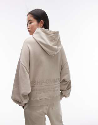 Topshop - Community - Oversize-Kapuzenpullover in Steinbeige mit Grafik, Kombiteil-Neutral