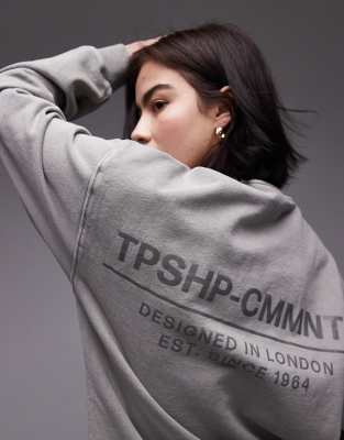 Topshop - Community - Oversize-Sweatshirt in Grau mit Grafikprint, Kombiteil