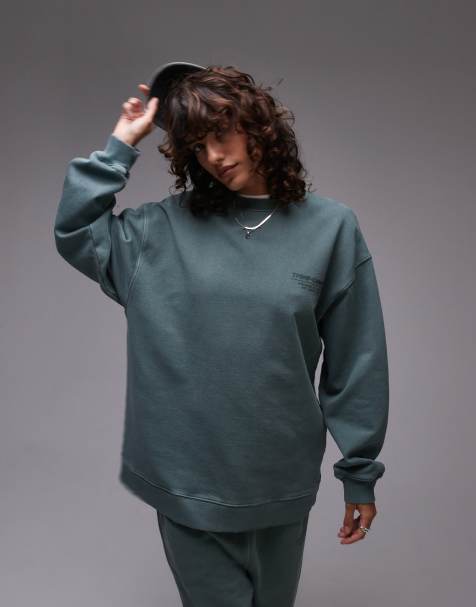 Topshop – Community – Zielona bluza dresowa oversize z grafiką, część zestawu - view 1