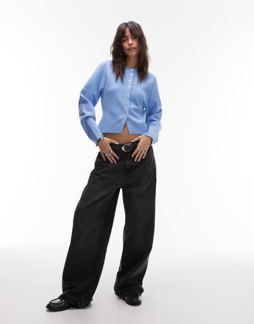 Topshop compact knitted cardigan in light blue