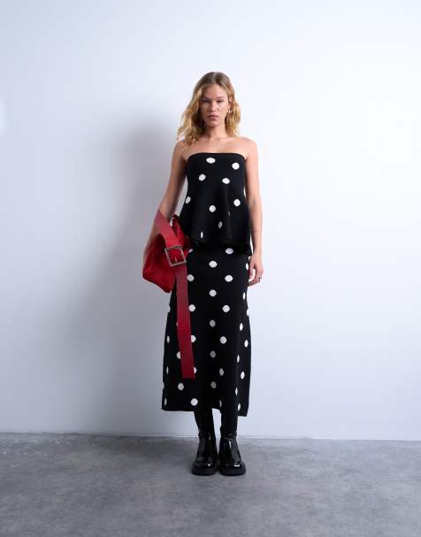 Topshop compact knit skirt co-ord in polka dot