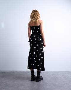 Model wearing Compact knit skirt co-ord in polka dot