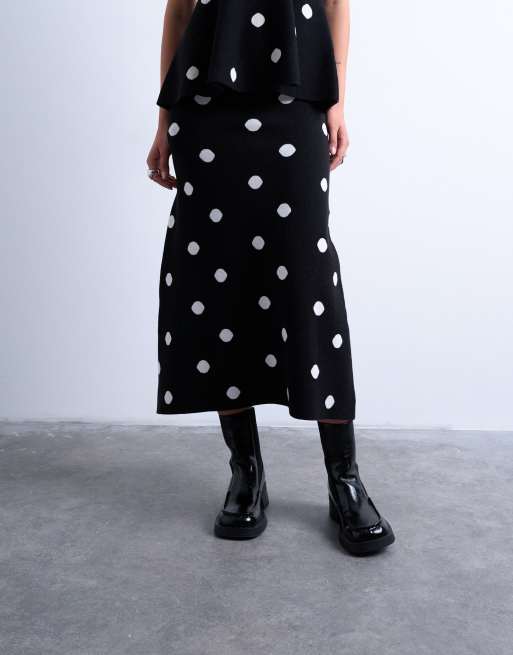Topshop compact knit skirt in polka dot (part of a set), 3 of 5