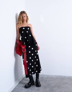 Model wearing Compact knit top co-ord in polka dot