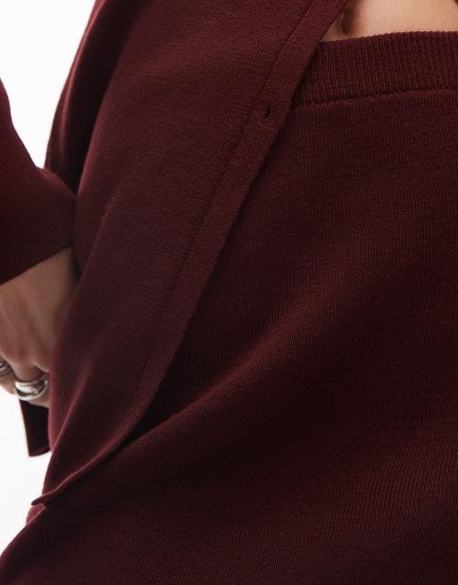 Topshop compact knitted mini skirt co ord in burgundy, 2 of 5