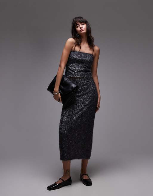 Topshop - Completo in lamé color canna di fucile