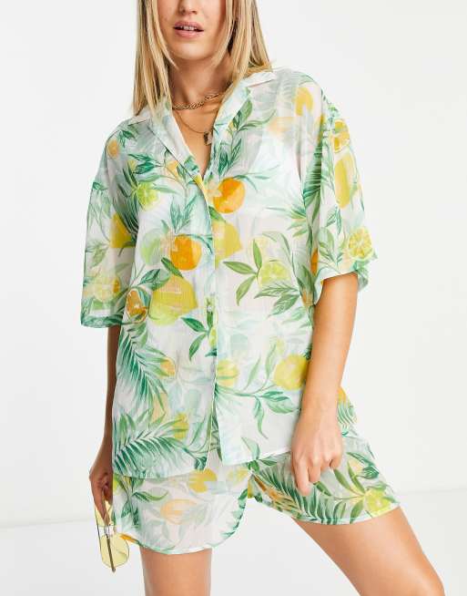 Topshop - Completo multicolore da mare trasparente con stampa di frutta