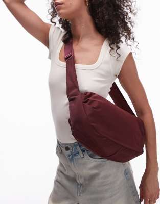 Con nylon cross body bag in burgundy-Red