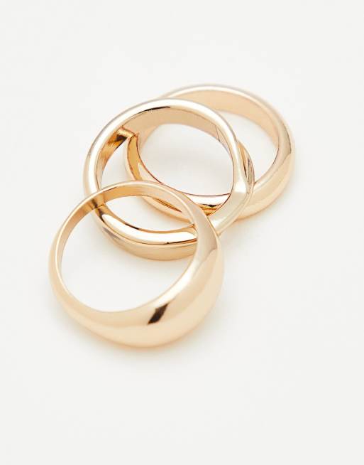 Topshop - Confezione da 3 anelli asimmetrici color oro