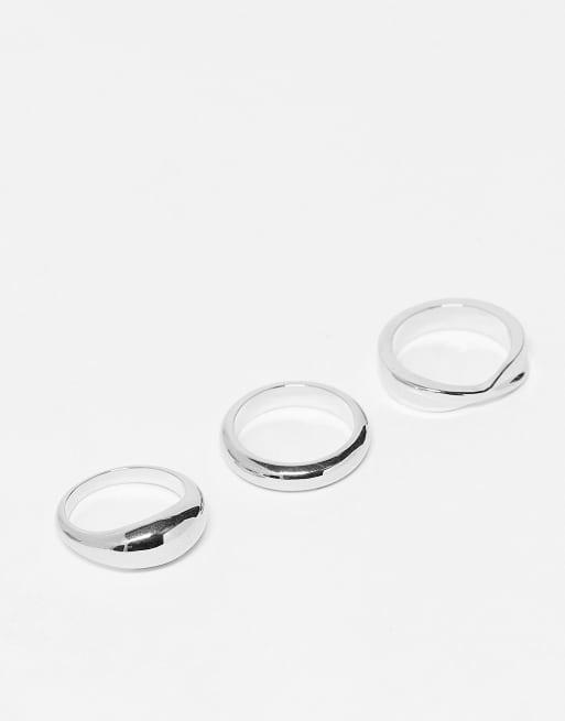 Topshop - Confezione da 3 anelli spessi lisci placcati argento