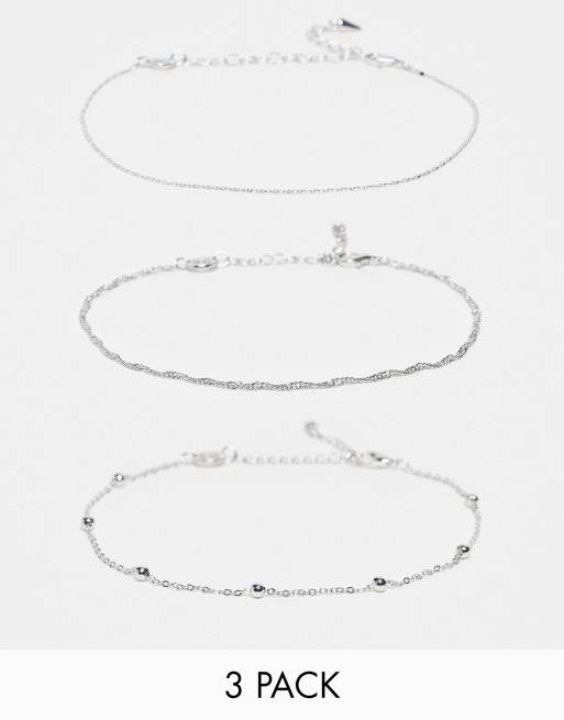 Topshop - Confezione da 3 cavigliere basic color argento