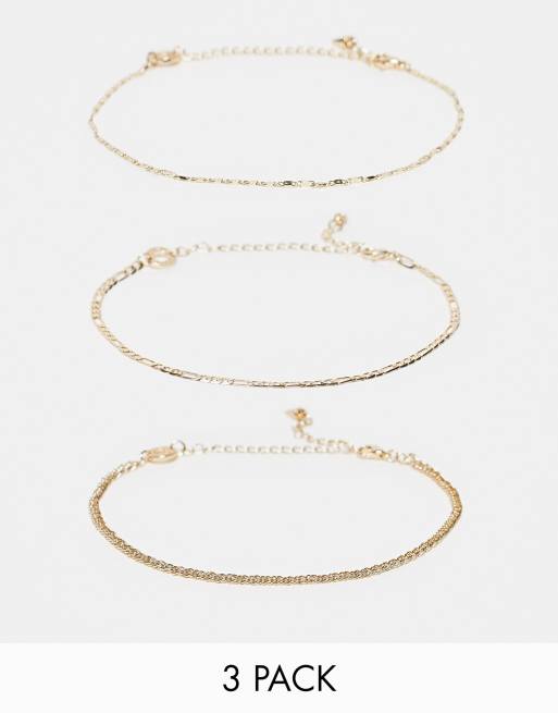 Topshop - Confezione da 3 cavigliere color oro in catenina