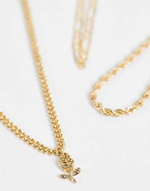 Topshop - Confezione da 3 cavigliere oro con rosa e catenina , 3 di 4