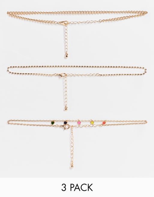 Topshop - Confezione da 3 collarini color oro con cuoricini 