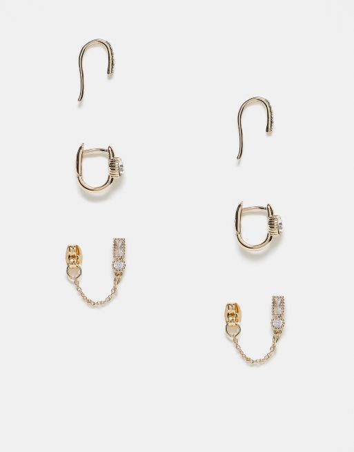 Topshop - Confezione da 3 orecchini color oro con pavé misto