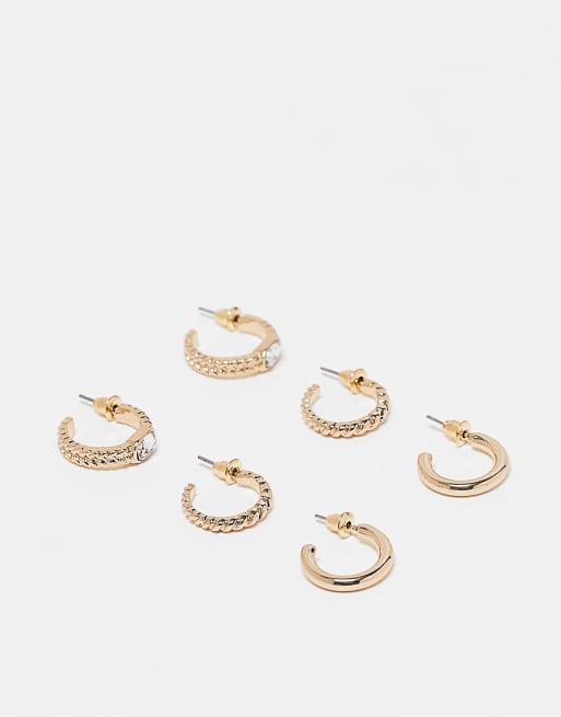 Topshop - Confezione da 3 paia di orecchini a cerchio misti color oro 