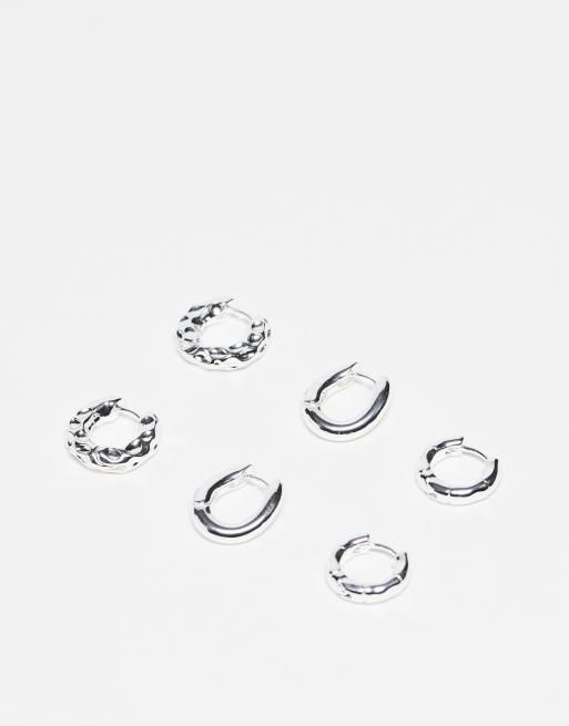 Topshop - Confezione da 3 paia di orecchini a cerchio placcati color argento