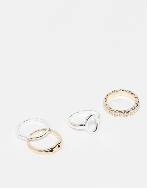 Topshop - Confezione da 4 anelli in metalli misti con perle