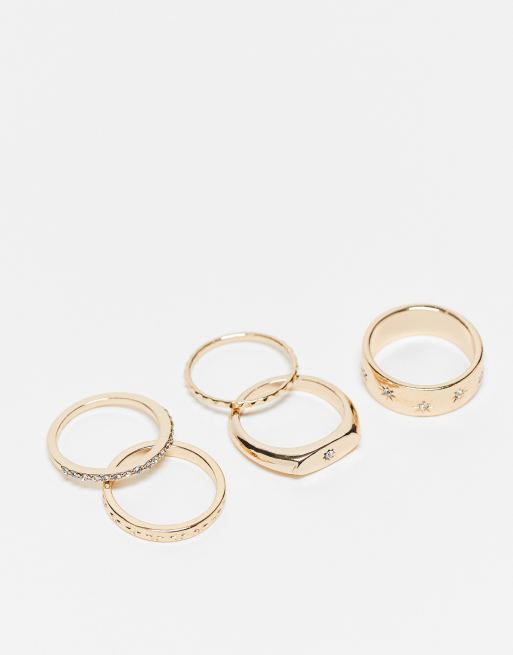 Topshop - Confezione da 5 anelli color oro con motivo ad astri 