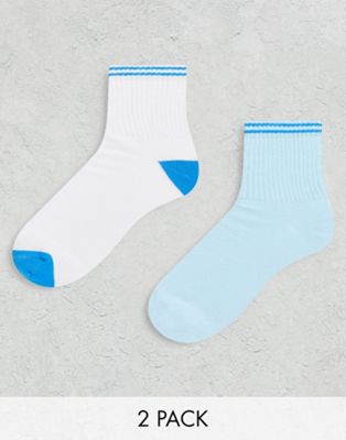 Confezione da due paia di calzini sportivi bianchi e blu Asos Sport & Swimwear Abbigliamento sportivo Intimo sportivo 