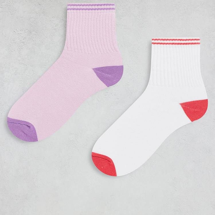 Confezione da due paia di calzini sportivi bianchi e rosa Asos Sport & Swimwear Abbigliamento sportivo Intimo sportivo 