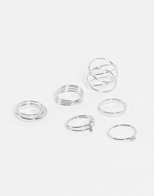 Topshop - Confezione multipack da 6 anelli argentati