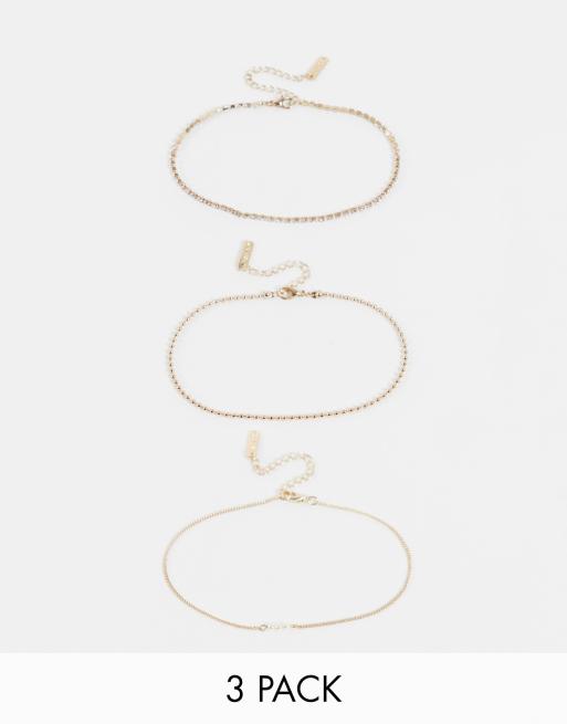 Topshop - Confezione multipack da tre cavigliere con perle color oro