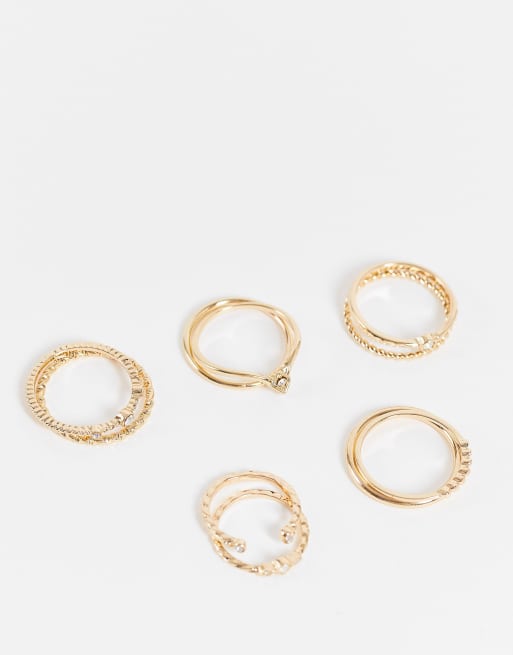 Topshop - Confezione multipack di 10 anelli con pietra di opale bianca, colore oro