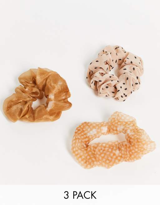 Topshop - Confezione multipack di 3 elastici per capelli in organza beige mix