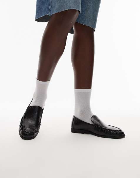 Topshop Connell ruched flat shoe loafers in black - view 1