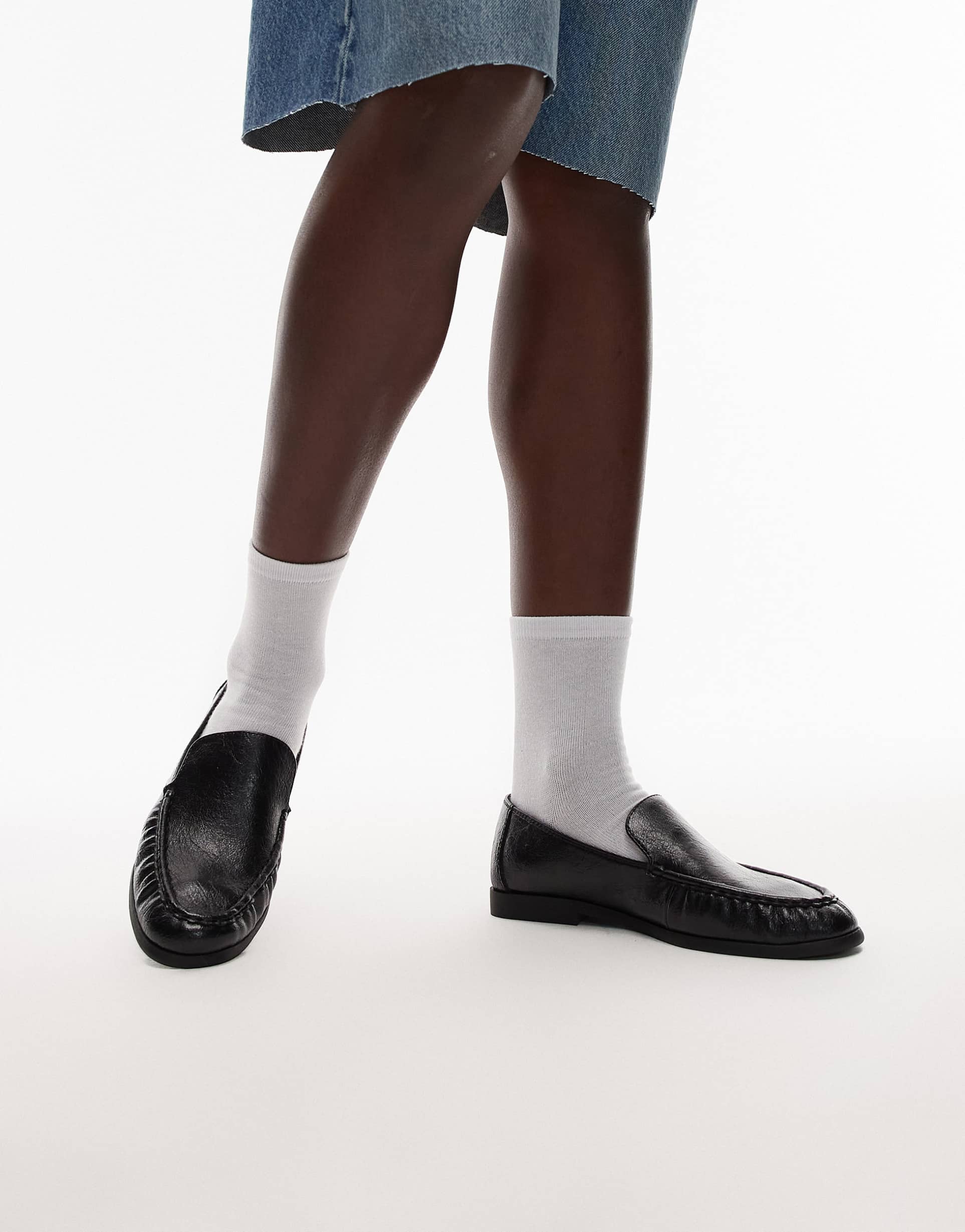 topshop connell ruched flat shoe loafers in black