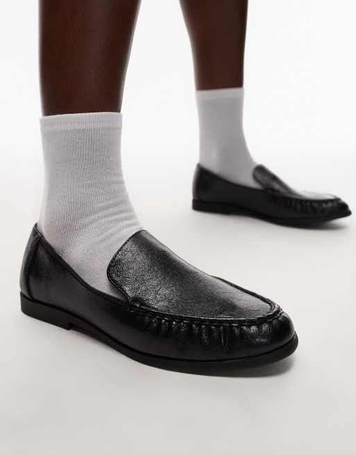 Topshop Connell ruched flat shoe loafers in black