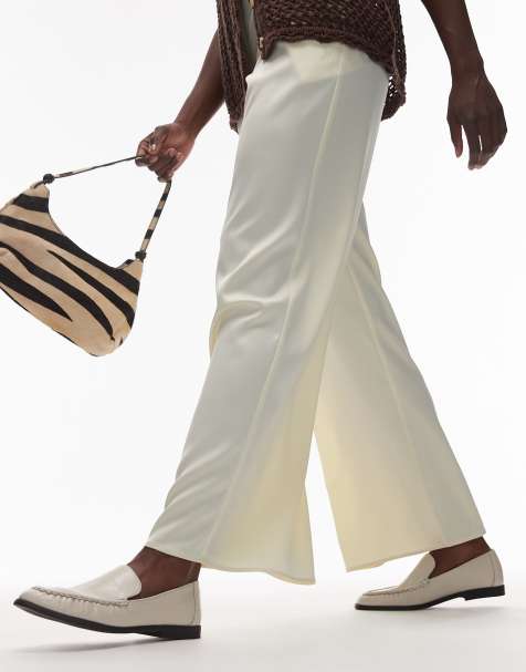 Topshop Connell ruched flat shoe loafers in off white - view 1