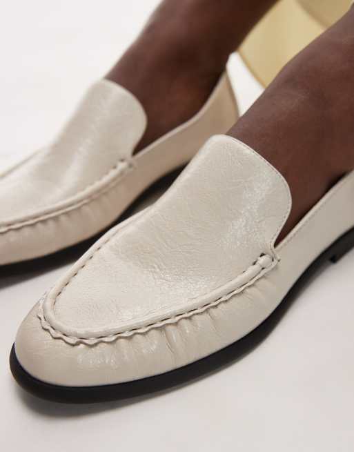 Topshop Connell ruched flat shoe loafers in off white