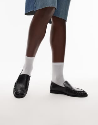 Topshop – Connell – Svarta, platta loafers med rysch - view 1