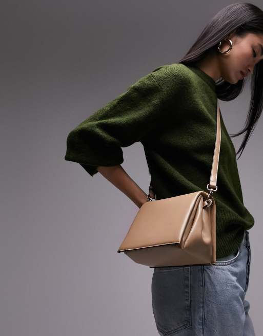 Topshop – Connie – Kamelfärgad axelremsväska med flera fickor