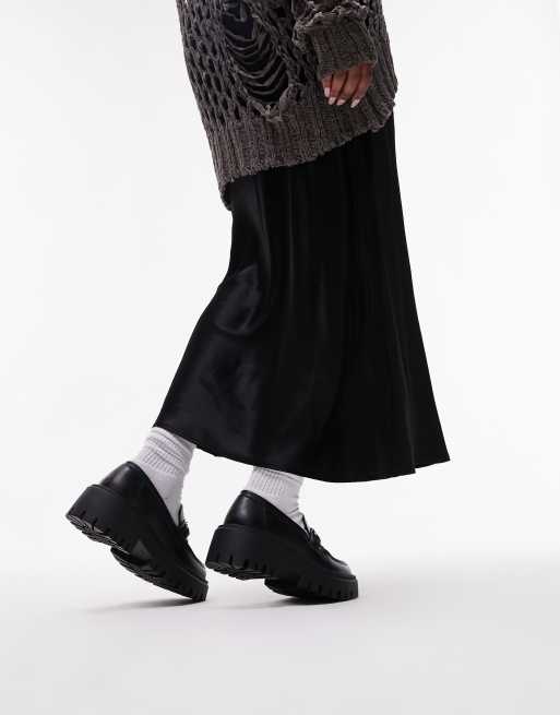 Topshop Connor chunky loafer with gold trim in black, 3 of 4