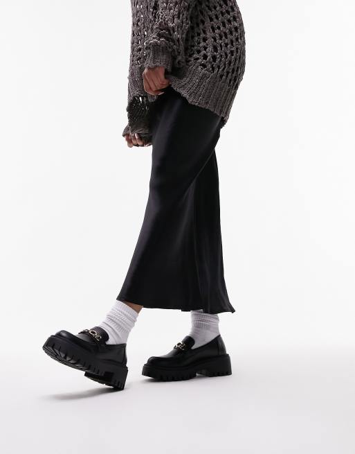 Topshop – Connor – Czarne loafersy na grubej podeszwie ze złotym wykończeniem