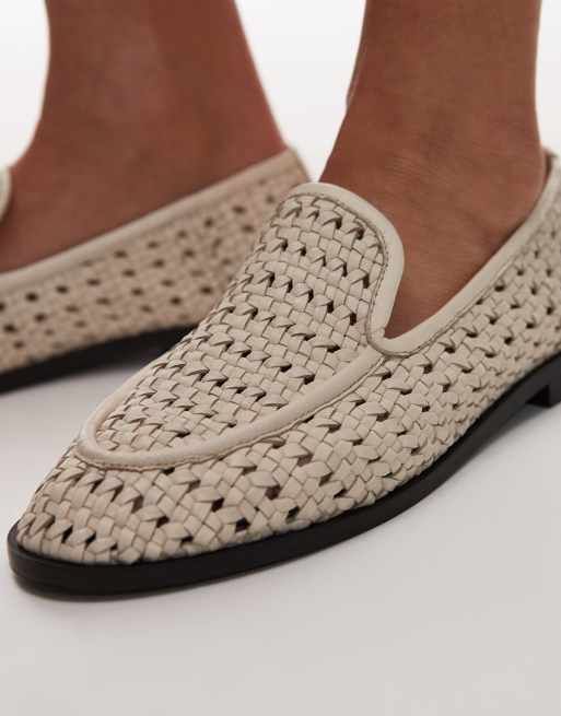 Topshop Connor leather woven loafers in off white